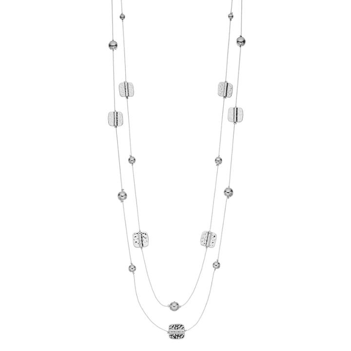 Beaded & Hammered Link Long Layered Necklace, Women's, Silver