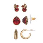 Napier Red Stone Cluster, Teardrop & Hoop Earring Set, Women's