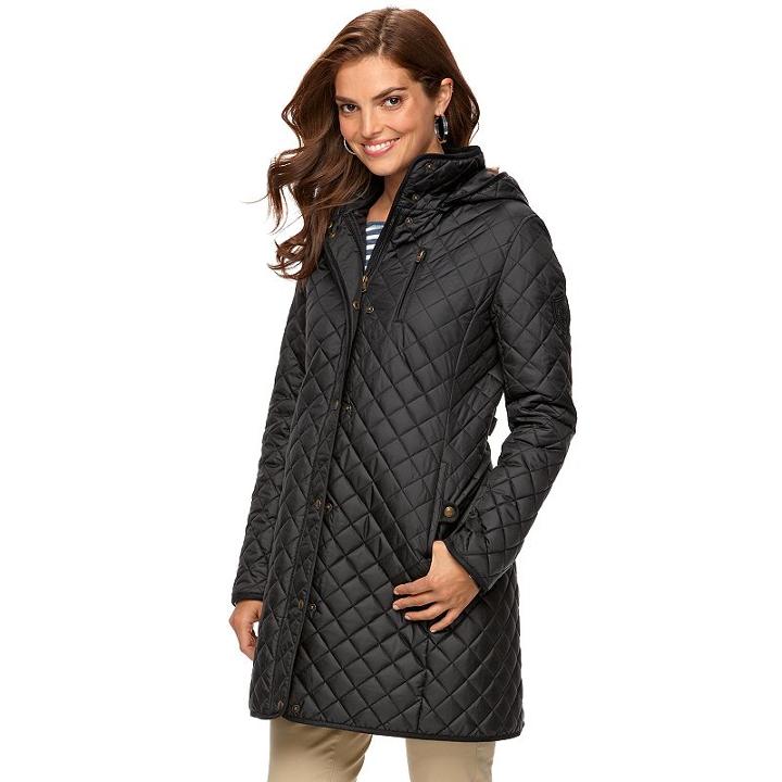 Women's Chaps Hooded Quilted Walker Jacket, Size: Small, Black