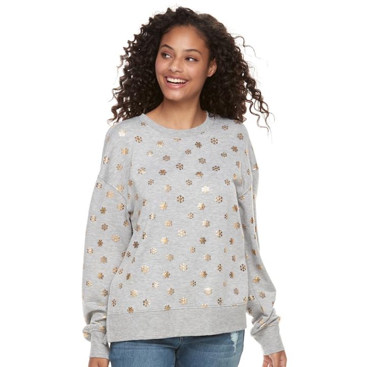 Juniors' Foil Snowflake Sweatshirt, Teens, Size: Small, Med Grey