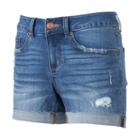 Juniors' So&reg; Raw-edge Denim Midi Shorts, Girl's, Size: 5, Med Blue