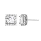 Lab-created White Sapphire Sterling Silver Square Halo Stud Earrings, Women's