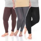 Plus Size White Mark 3-pack Solid Leggings, Women's, Black Gray Brown