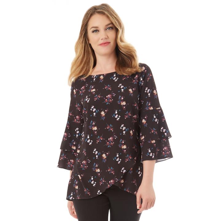 Women's Apt. 9&reg; Tiered Tulip Hem Top, Size: Small, Black Floral