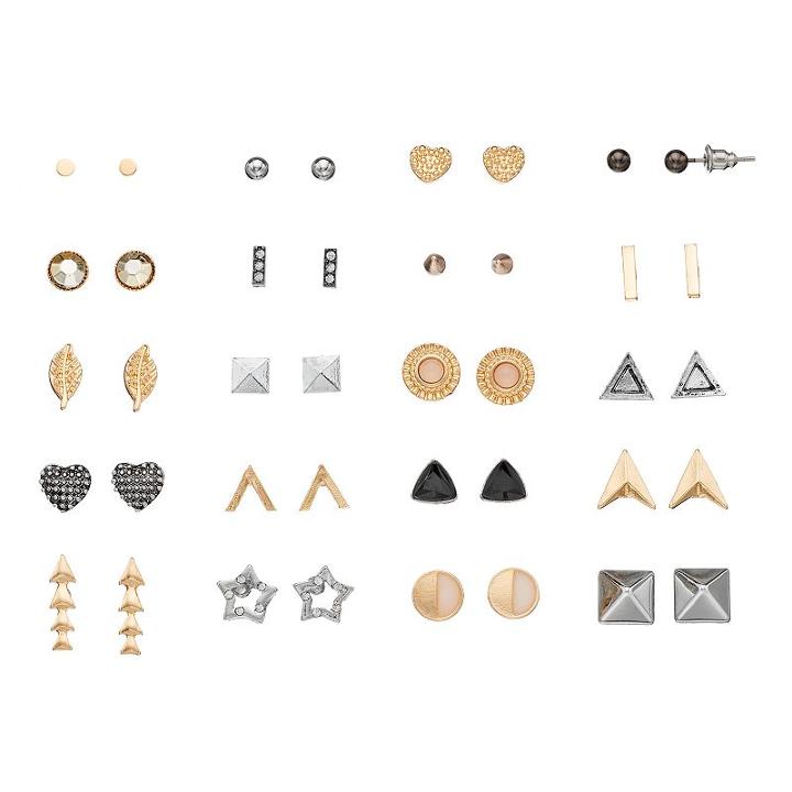 Heart, Star, Arrow & Geometric Nickel Free Stud Earring Set, Women's, Multicolor