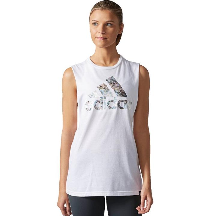 Women's Adidas Badge Of Sport Muscle Graphic Tank, Size: Medium, White