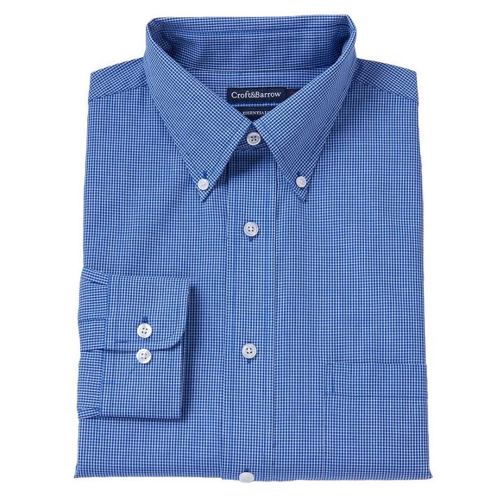Men's Croft & Barrow&reg; Fitted Solid Easy Care Spread-collar Dress Shirt, Size: 14.5-32/33, Blue (navy)