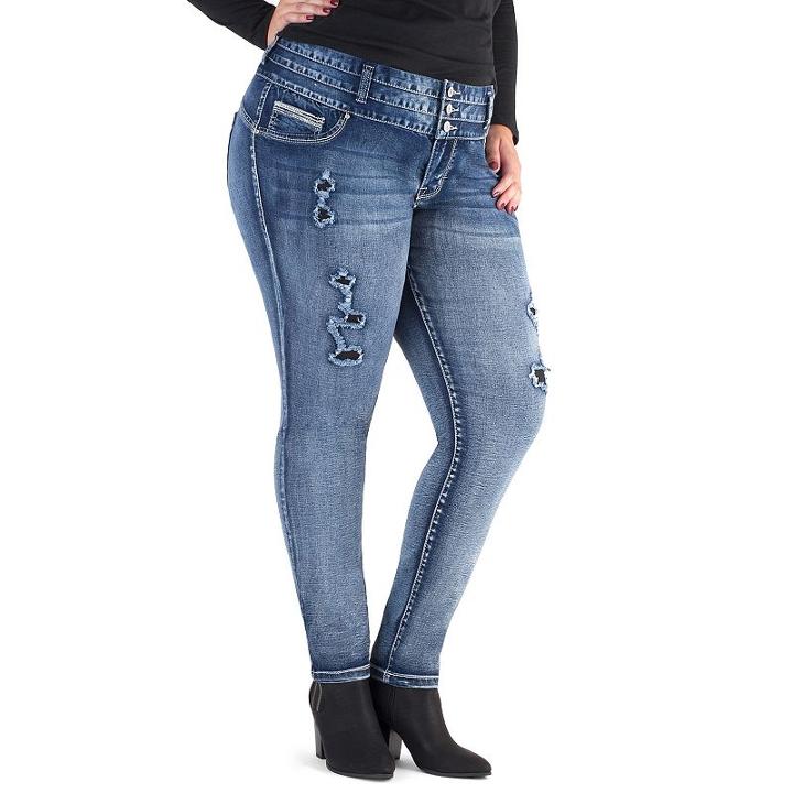 Juniors' Plus Size Amethyst Triple Stack High-waist Jeggings, Girl's, Size: 24 W, Dark Blue