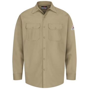 Men's Bulwark Fr Excel Fr Work Shirt, Size: Small, Beig/green (beig/khaki)