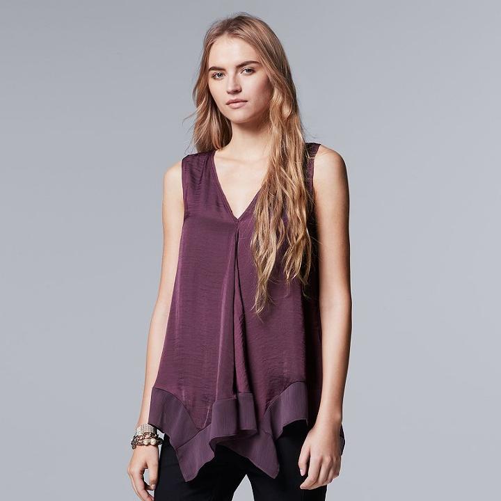 Women's Simply Vera Vera Wang Handkerchief Tank, Size: Small, Drk Purple