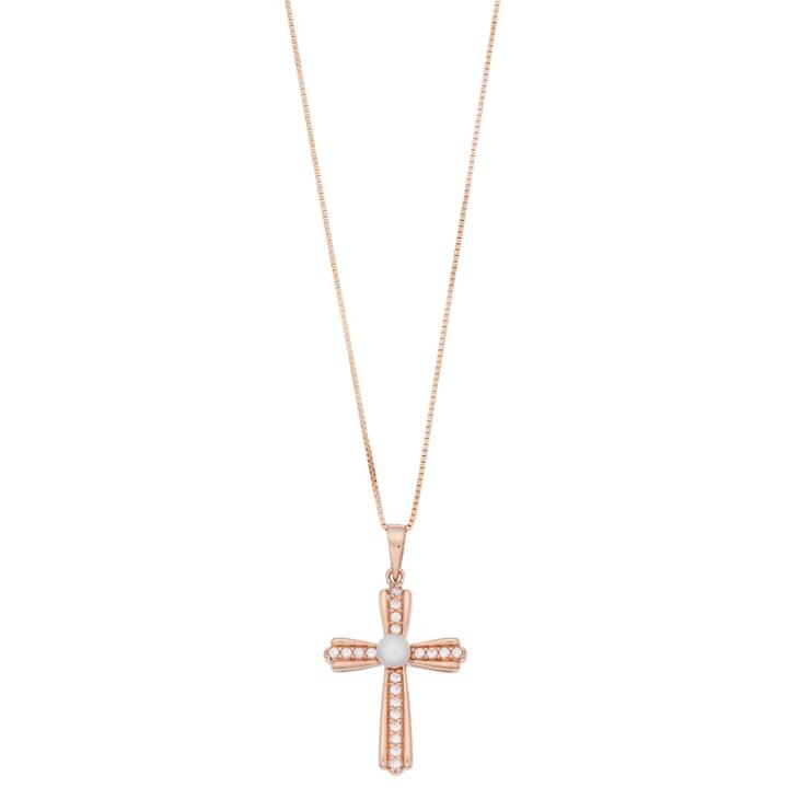 18k Rose Gold Over Silver Gemstone Cross Pendant Necklace, Women's, Size: 18, White
