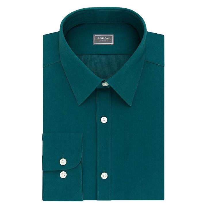 Men's Arrow Stretch Slim-fit Solid Point-collar Dress Shirt, Size: Xl-36/37, Blue Other