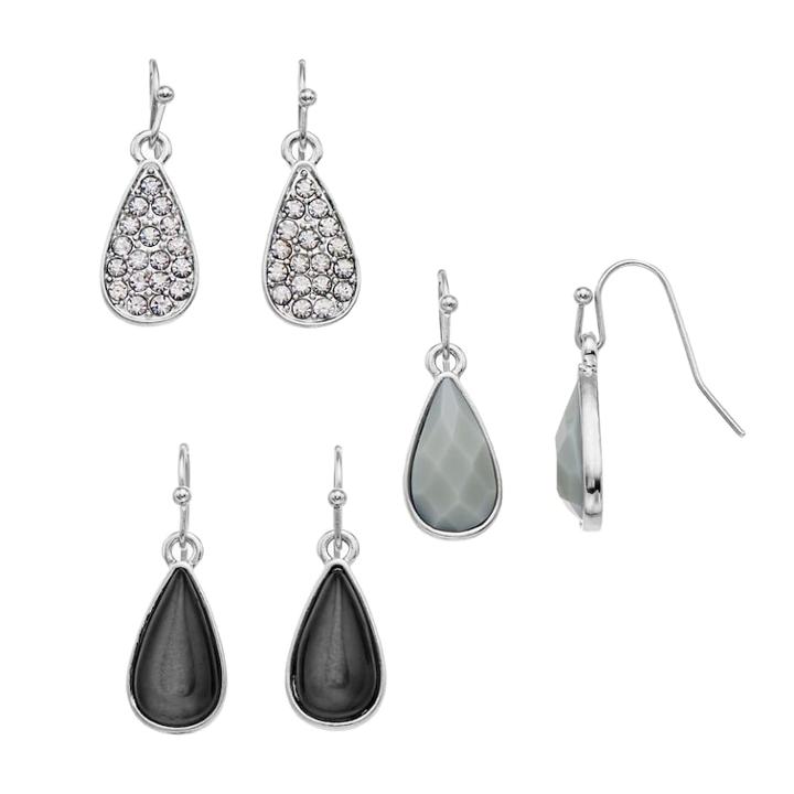 Silver Tone Teardrop Earring Set, Women's, Grey