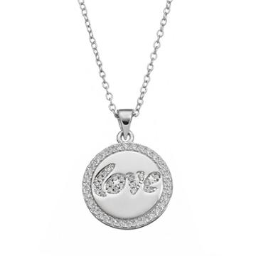Qnotes Cubic Zirconia Sterling Silver Love Disc Pendant Necklace, Women's, Size: 18, White