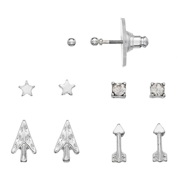 Lc Lauren Conrad Nickel Free Star & Arrow Stud Earring Set, Women's, Silver