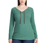 Plus Size Chaps Cotton Lace-up Tee, Women's, Size: 3xl, Green