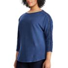 Plus Size Chaps Lace-trim Boatneck Tee, Women's, Size: 2xl, Blue