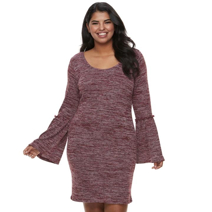 Juniors' Plus Size Liberty Love Marled Bell Sleeve Bodycon Dress, Teens, Size: 3xl, Red Overfl