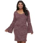 Juniors' Plus Size Liberty Love Marled Bell Sleeve Bodycon Dress, Teens, Size: 3xl, Red Overfl