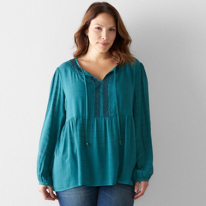 Plus Size Sonoma Goods For Life Embroidered Peasant Top, Women's, Size: 3xl, Turquoise/blue (turq/aqua)