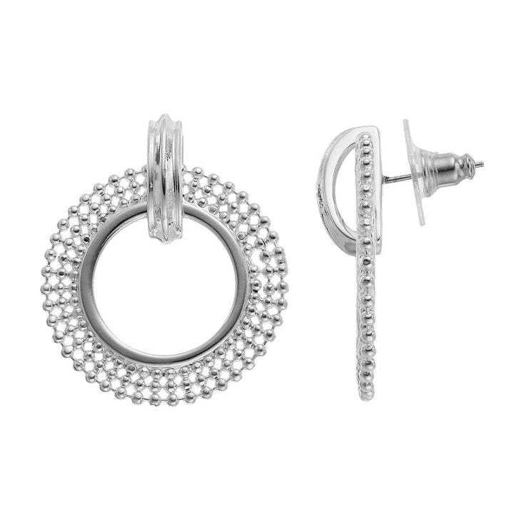 Napier Beaded Mesh Circle Nickel Free Drop Earrings, Women's, Silver