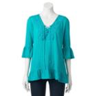 Women's French Laundry Lace-up Ruffle Top, Size: Medium, Brt Blue