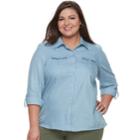 Plus Size Cathy Daniels Button-front Chambray Top, Women's, Size: 3xl, Dark Blue
