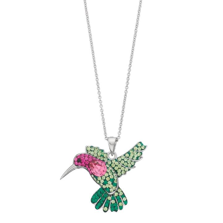 Brilliance Silver Plated Hummingbird Pendant With Swarovski Crystals, Women's, Size: 18, Green