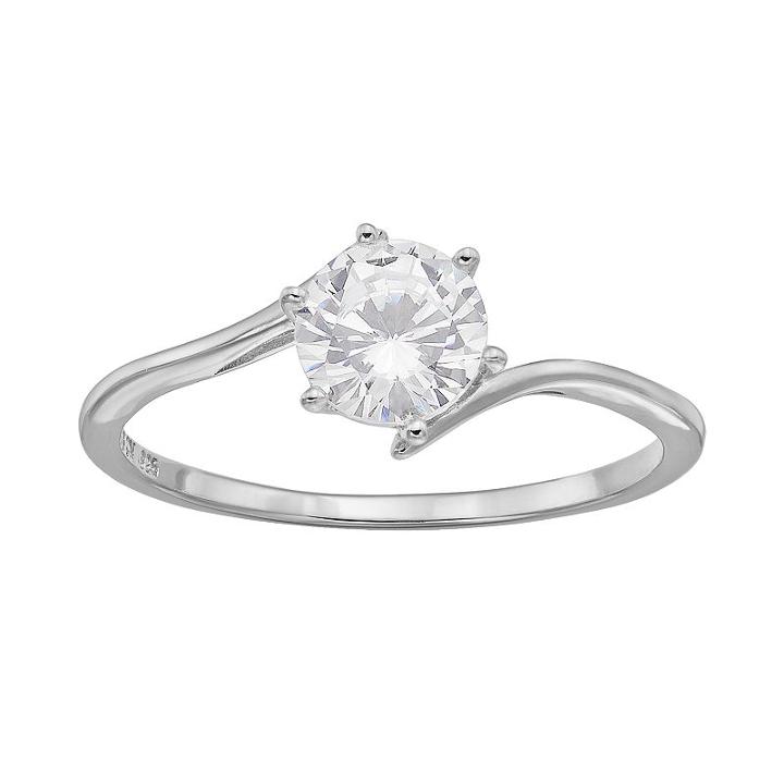 Cubic Zirconia Sterling Silver Solitaire Bypass Ring, Women's, Size: 6, Grey