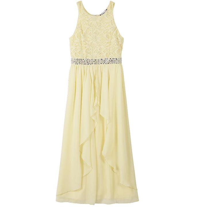 Girls 7-16 Speechless Lace Bodice Embellished Waist Maxi Dress, Girl's, Size: 7, Lt Yellow