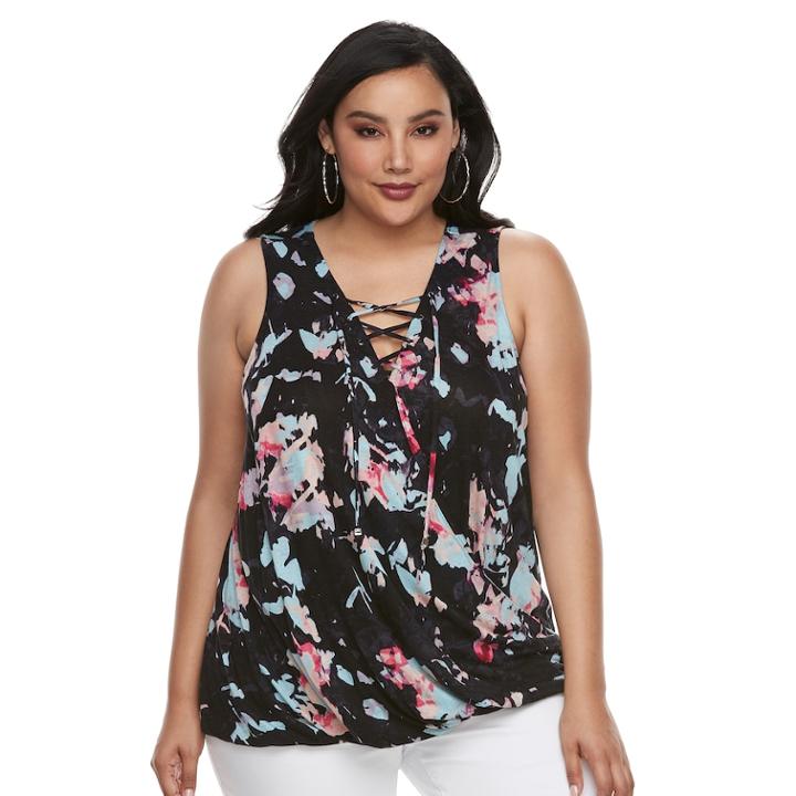 Plus Size Jennifer Lopez Lace-up Tank, Women's, Size: 0x, Black