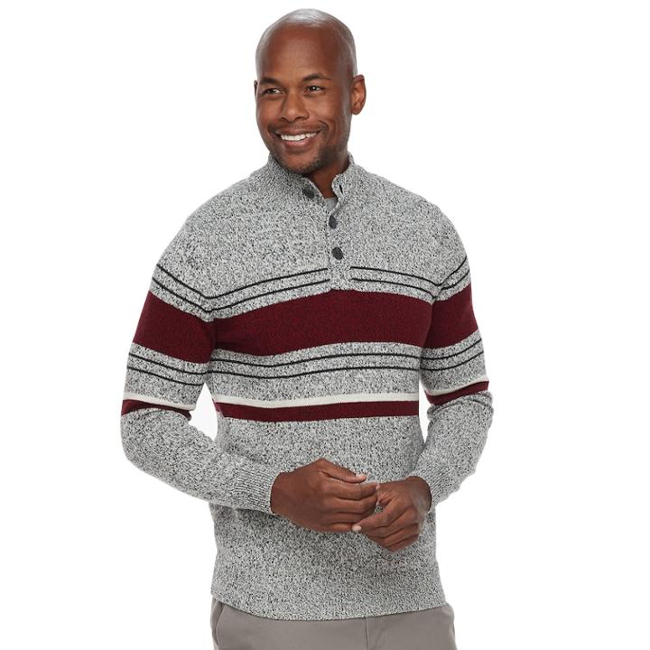 Men's Croft & Barrow&reg; Classic-fit Button Mockneck Sweater, Size: Large, Med Red