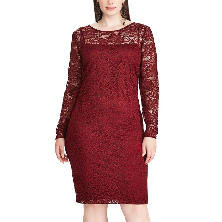 Plus Size Chaps Lace Overlay Sheath Dress, Women's, Size: 14 W, Dark Red