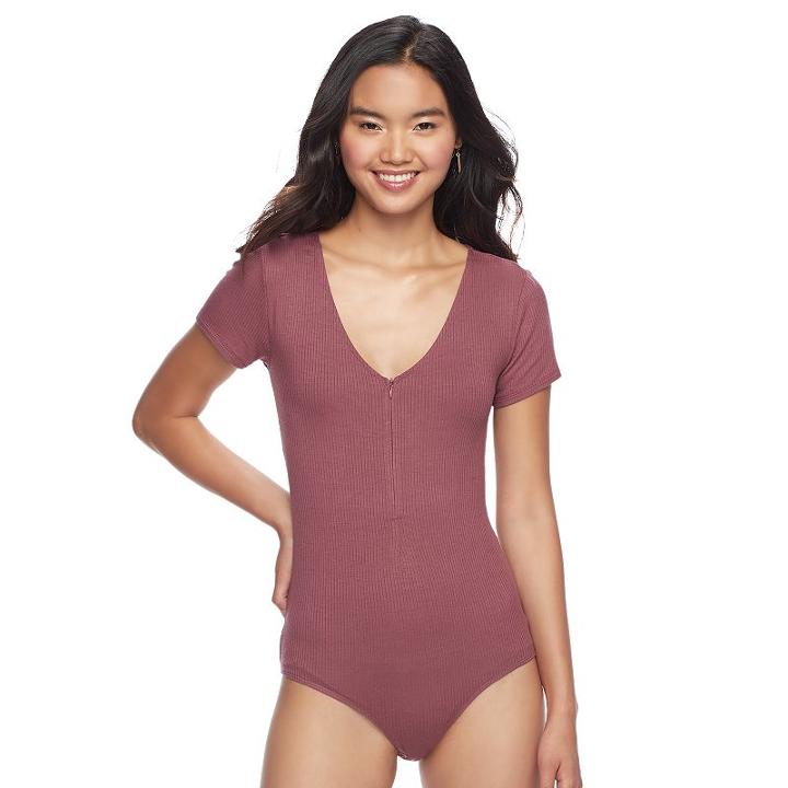 Juniors' Mudd&reg; Zip Front Bodysuit, Teens, Size: Xl, Purple