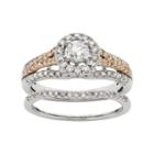 Igl Certified Diamond Halo Two Tone Engagement Ring Set In 14k Gold (1 Carat T.w.), Women's, Size: 8.50, White