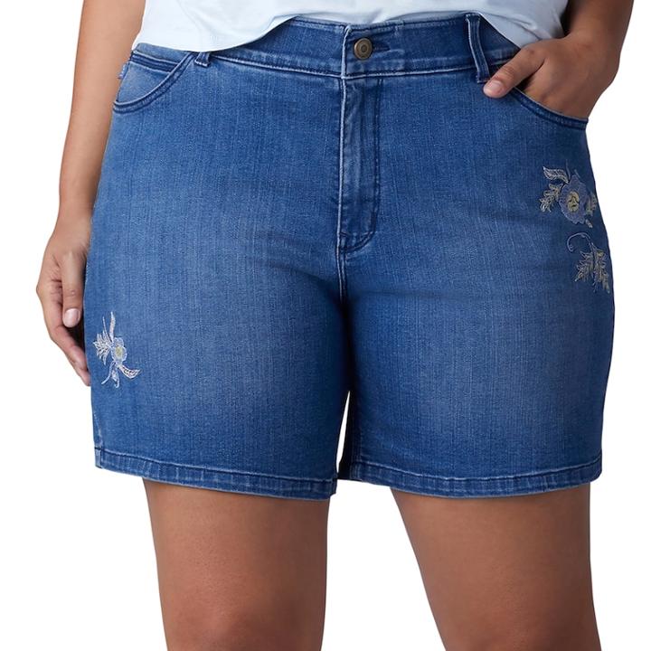 Plus Size Lee Cora Embroidered Denim Shorts, Women's, Size: 22 - Regular, Dark Blue
