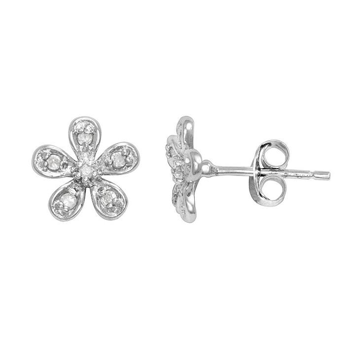 Itsy Bitsy Sterling Silver 1/10 Carat T.w. Diamond Flower Stud Earrings, Women's, White