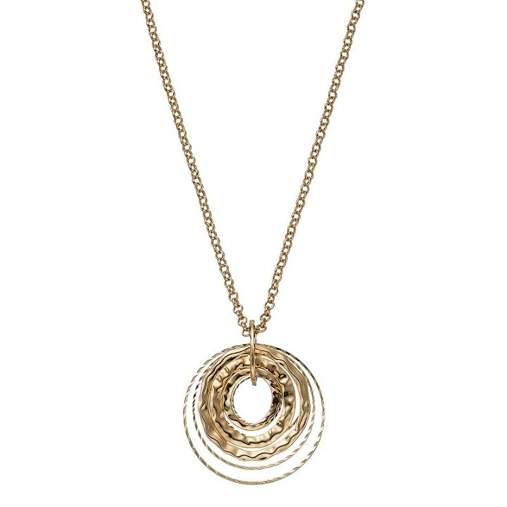Hammered Concentric Circle Pendant Necklace, Women's, Gold
