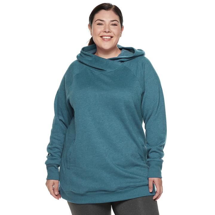 Plus Size Tek Gear&reg; Fleece Raglan Tunic Hoodie, Women's, Size: 2xl, Dark Blue