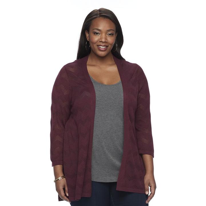 Plus Size Croft & Barrow&reg; Chevron Open-front Cardigan, Women's, Size: 2xl, Red