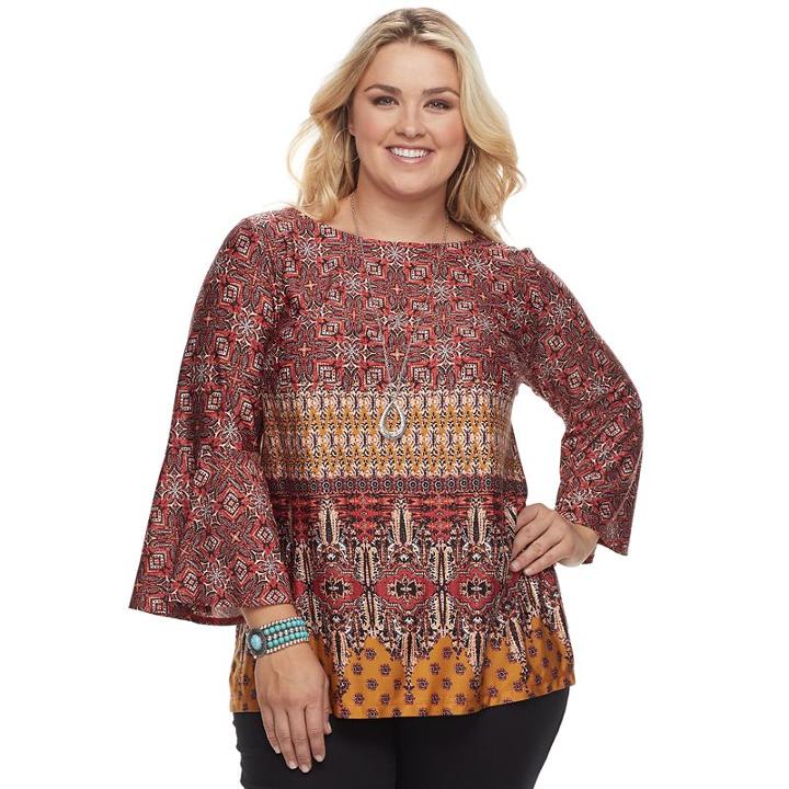 Plus Size Apt. 9&reg; Geometric Bell Sleeve Necklace Top, Women's, Size: 2xl, Ovrfl Oth