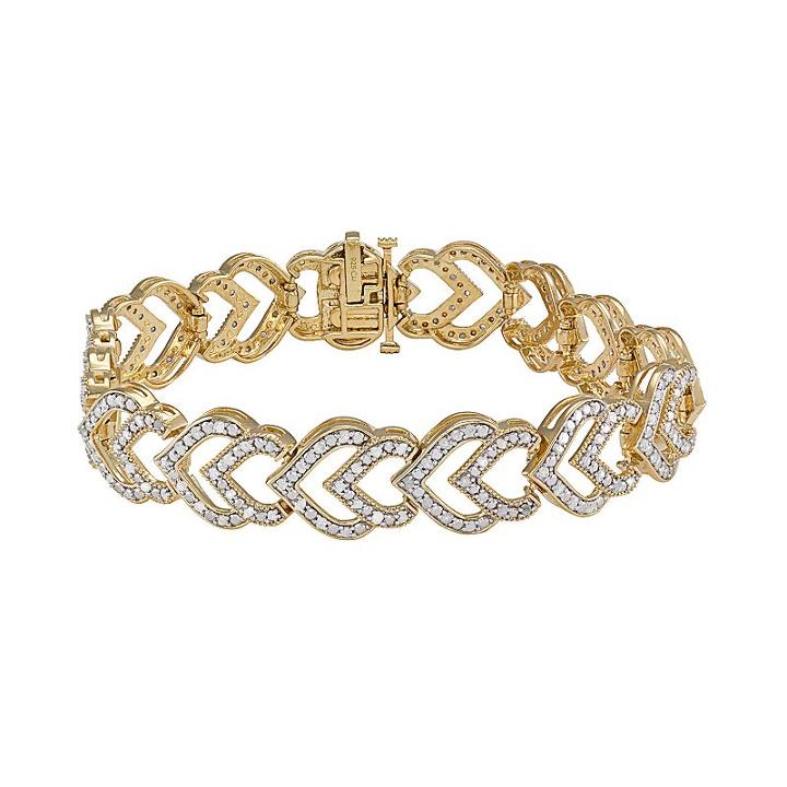 14k Gold Over Silver 2-ct. T.w. Diamond Heart Bracelet, Women's, Size: 7.5, White