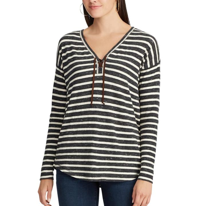 Women's Chaps Striped Lace-up Top, Size: Xl, Blue
