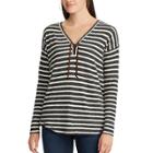 Women's Chaps Striped Lace-up Top, Size: Xl, Blue
