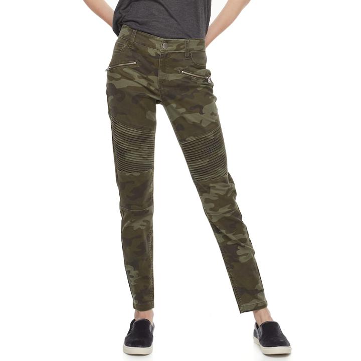Juniors' Tinseltown Camo Motorcycle Skinny Pants, Teens, Size: 7, Med Green