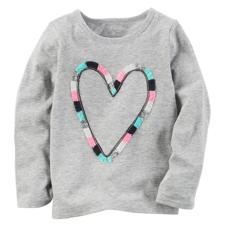 Girls 4-8 Carter's Long Sleeve Fringe Heart Tee, Size: 4, Light Grey