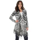 Juniors' Iz Byer California Print Fringe Draped Cardigan, Teens, Size: Small, Grey