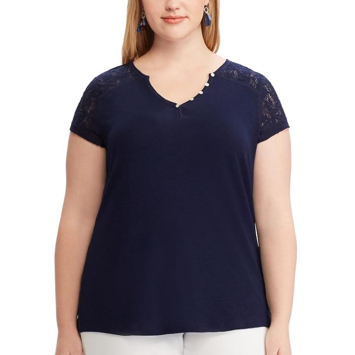 Plus Size Chaps Lace Top, Women's, Size: 1xl, Blue
