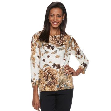 Women's Cathy Daniels Crewneck Floral Sweater, Size: Medium, Brown Floral