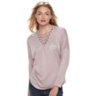 Juniors' About A Girl Lace-up Hey Friday Tee, Size: Large, Med Pink